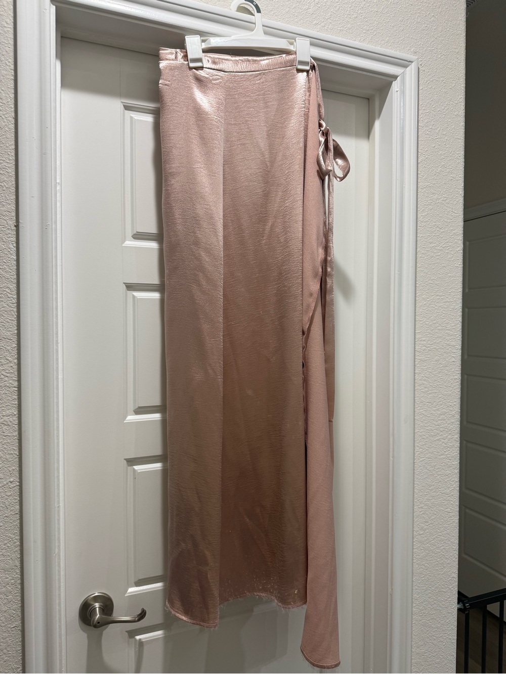 HYFVE Blush Satin Wrap Skirt with Tie Waist